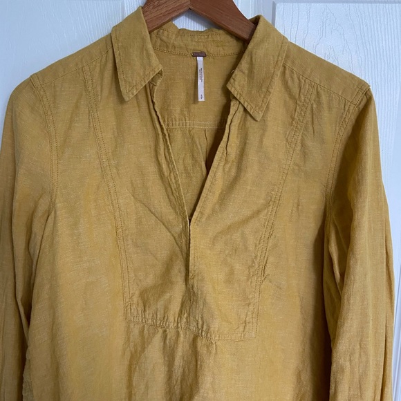 Free People linen-blend mustard blouse - Picture 3 of 10